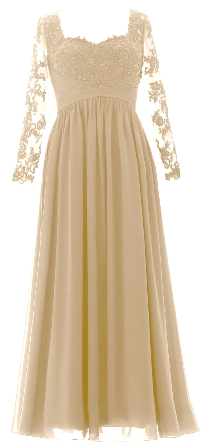 MACloth Women Mother of the Bride Dresses Lace Formal Evening Gown with Sleeves