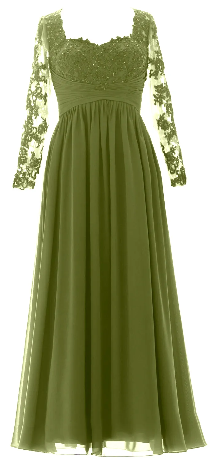 MACloth Women Mother of the Bride Dresses Lace Formal Evening Gown with Sleeves