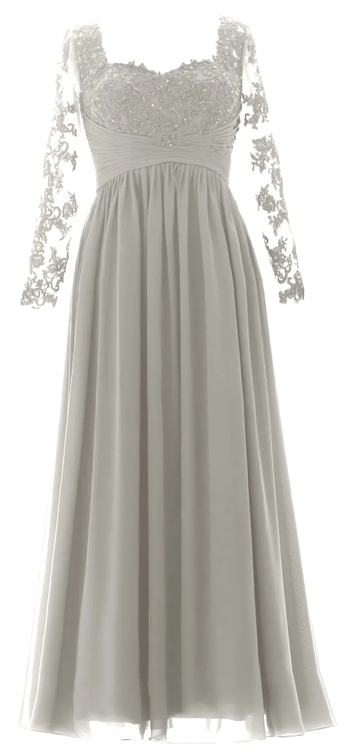 MACloth Women Mother of the Bride Dresses Lace Formal Evening Gown with Sleeves
