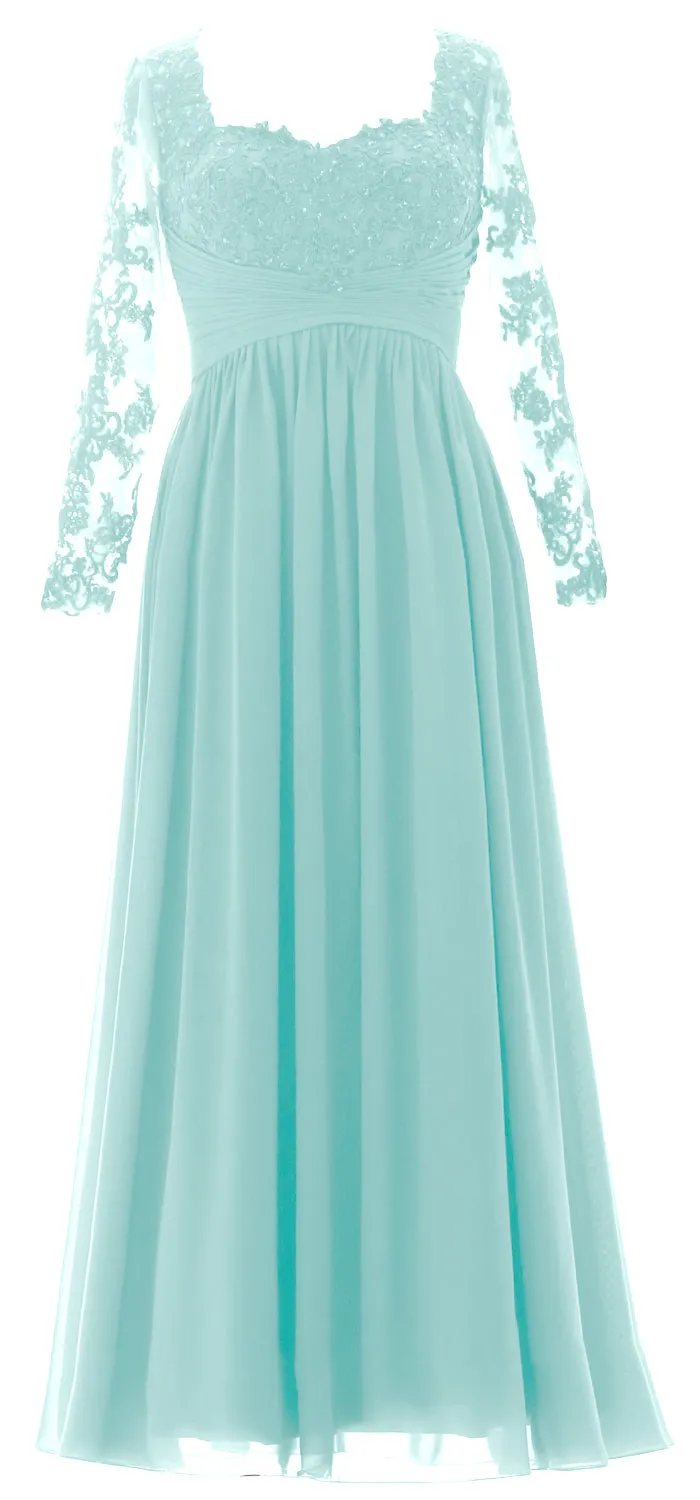 MACloth Women Mother of the Bride Dresses Lace Formal Evening Gown with Sleeves