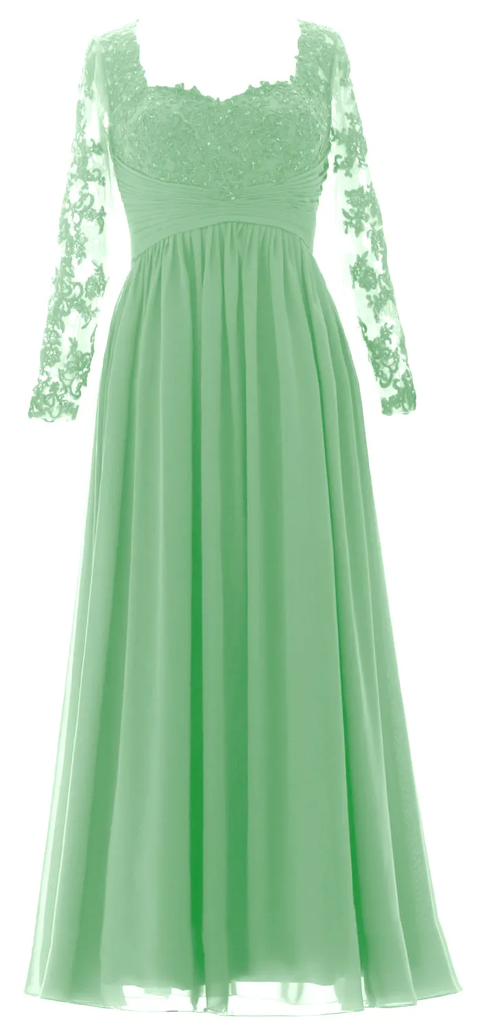 MACloth Women Mother of the Bride Dresses Lace Formal Evening Gown with Sleeves