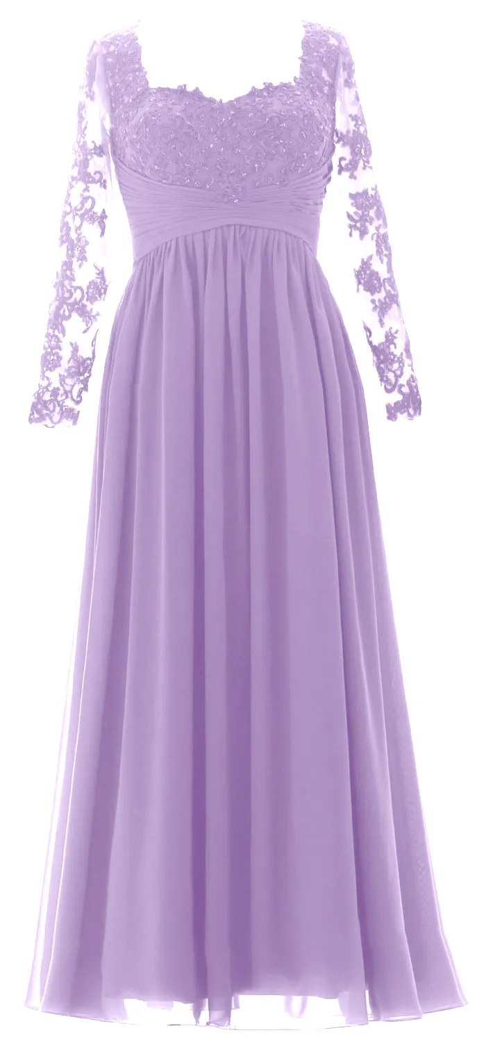 MACloth Women Mother of the Bride Dresses Lace Formal Evening Gown with Sleeves