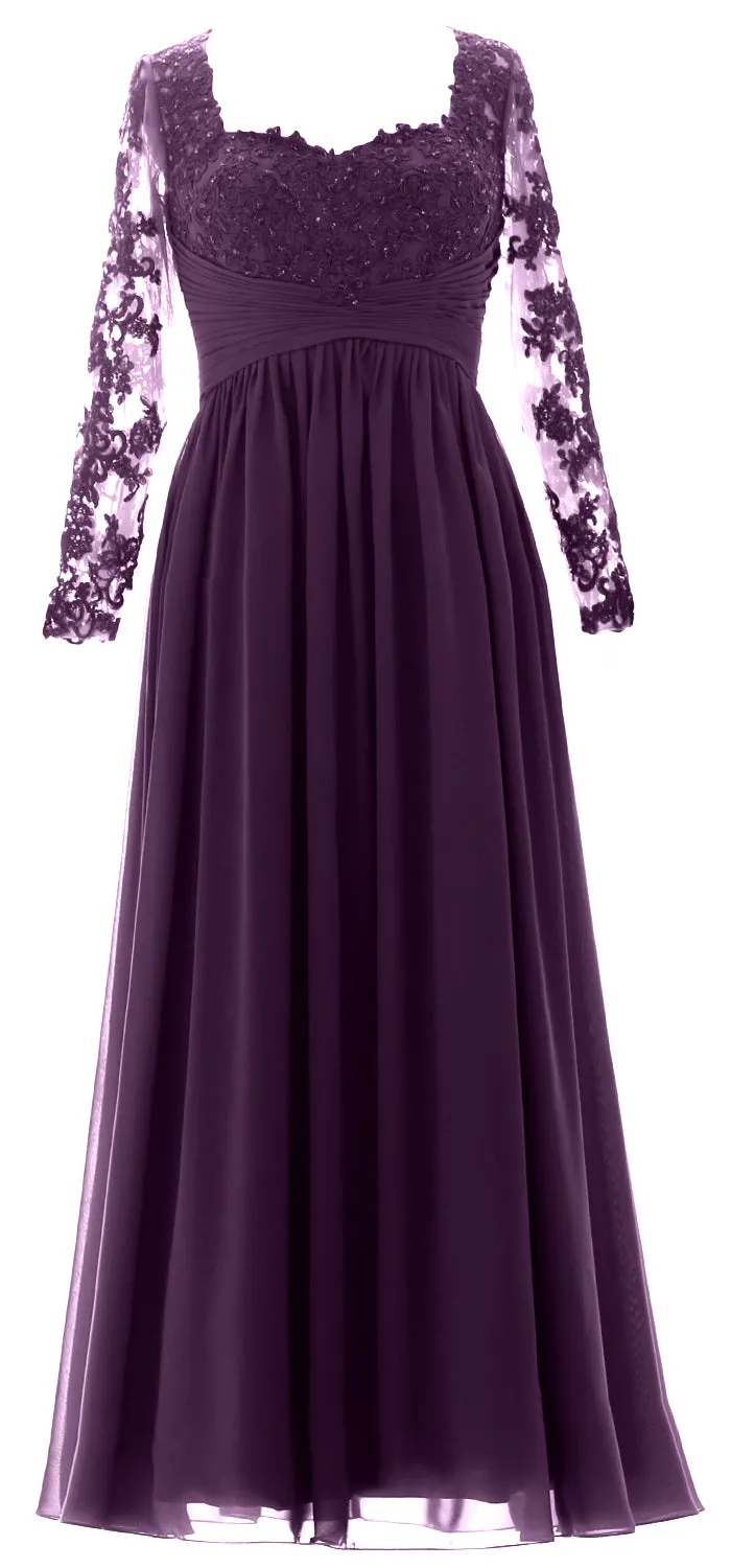 MACloth Women Mother of the Bride Dresses Lace Formal Evening Gown with Sleeves