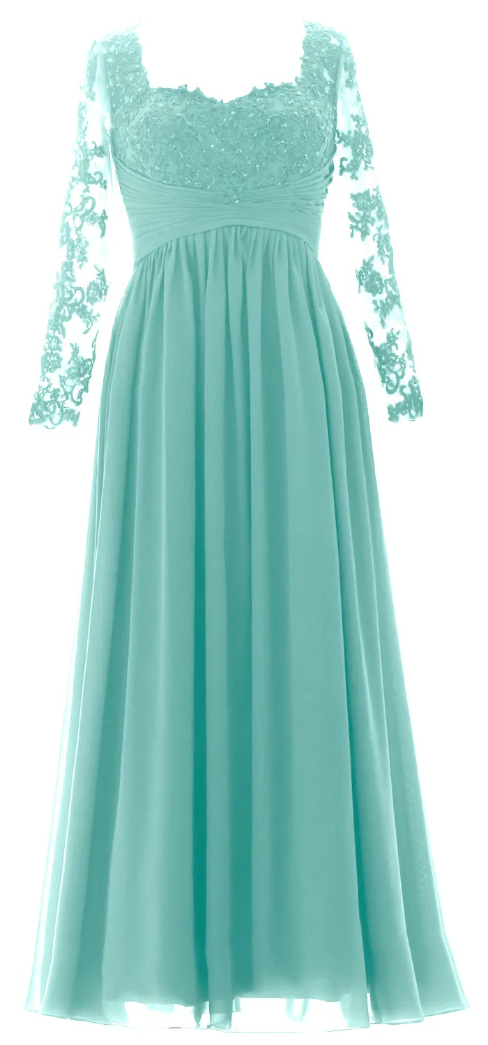 MACloth Women Mother of the Bride Dresses Lace Formal Evening Gown with Sleeves