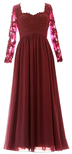 MACloth Women Mother of the Bride Dresses Lace Formal Evening Gown with Sleeves