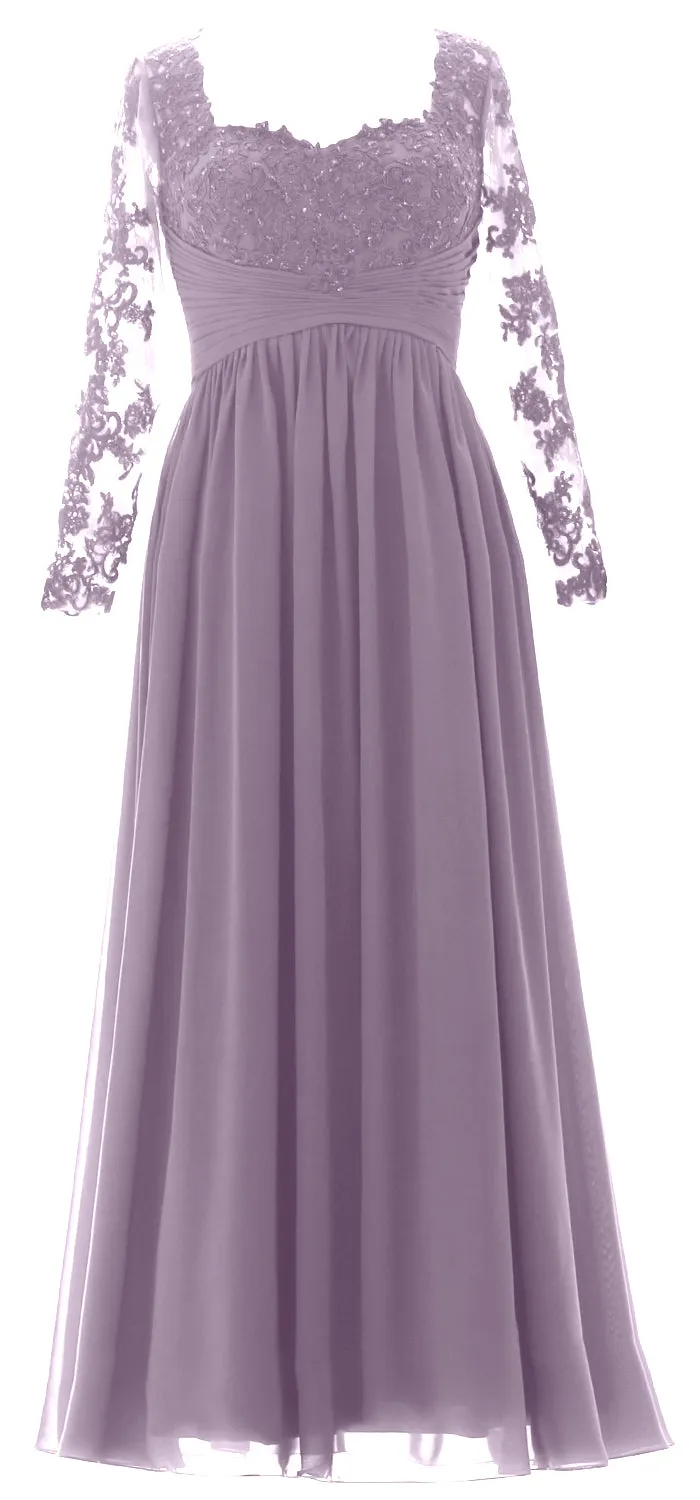 MACloth Women Mother of the Bride Dresses Lace Formal Evening Gown with Sleeves