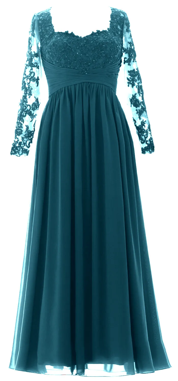 MACloth Women Mother of the Bride Dresses Lace Formal Evening Gown with Sleeves