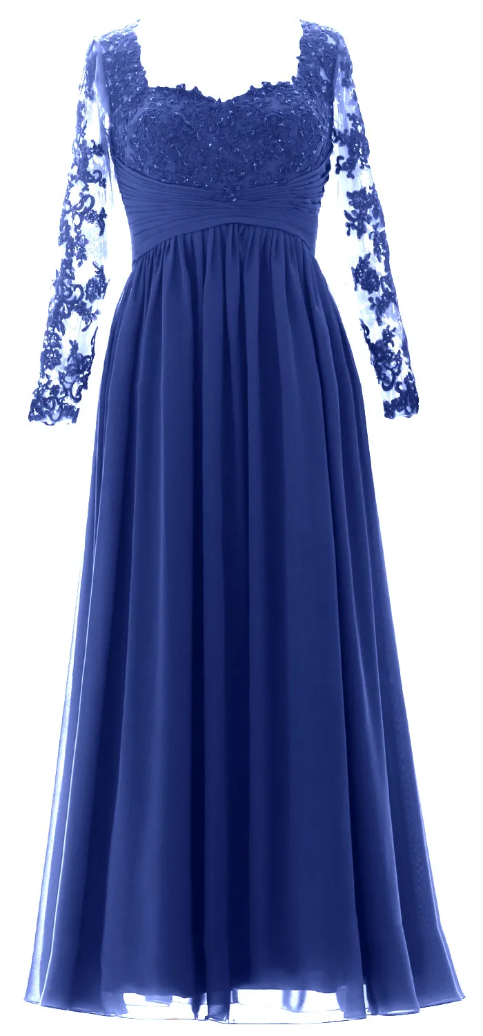 MACloth Women Mother of the Bride Dresses Lace Formal Evening Gown with Sleeves