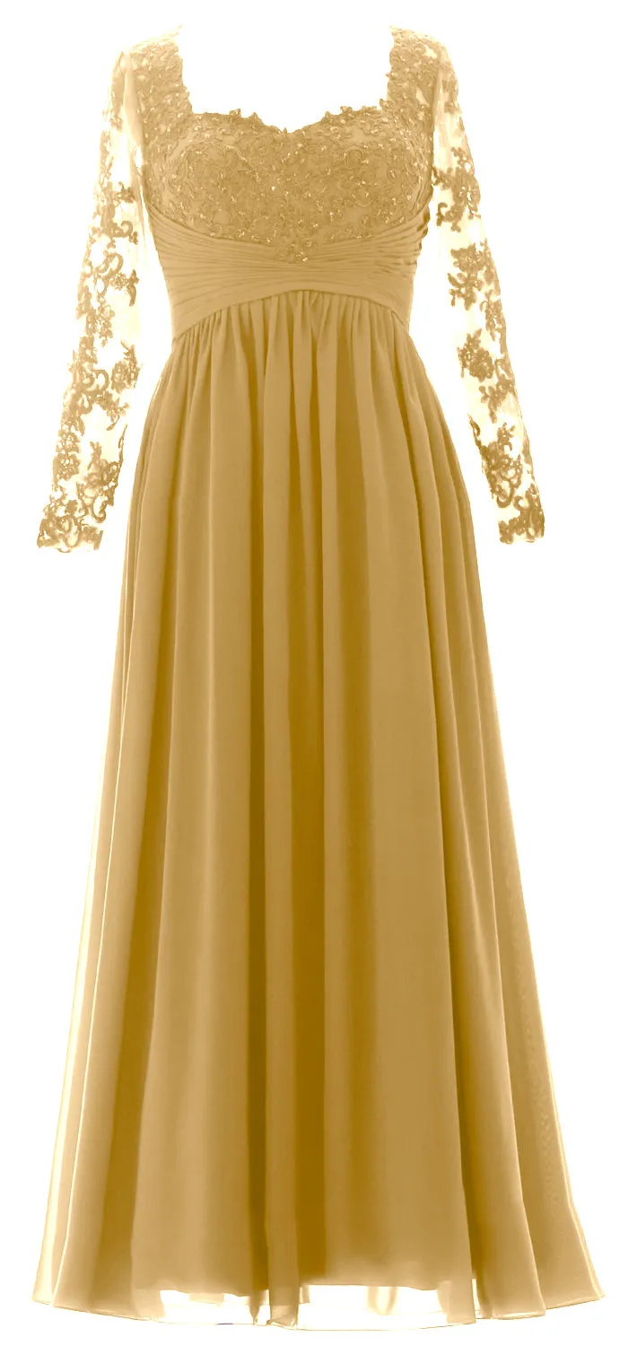 MACloth Women Mother of the Bride Dresses Lace Formal Evening Gown with Sleeves