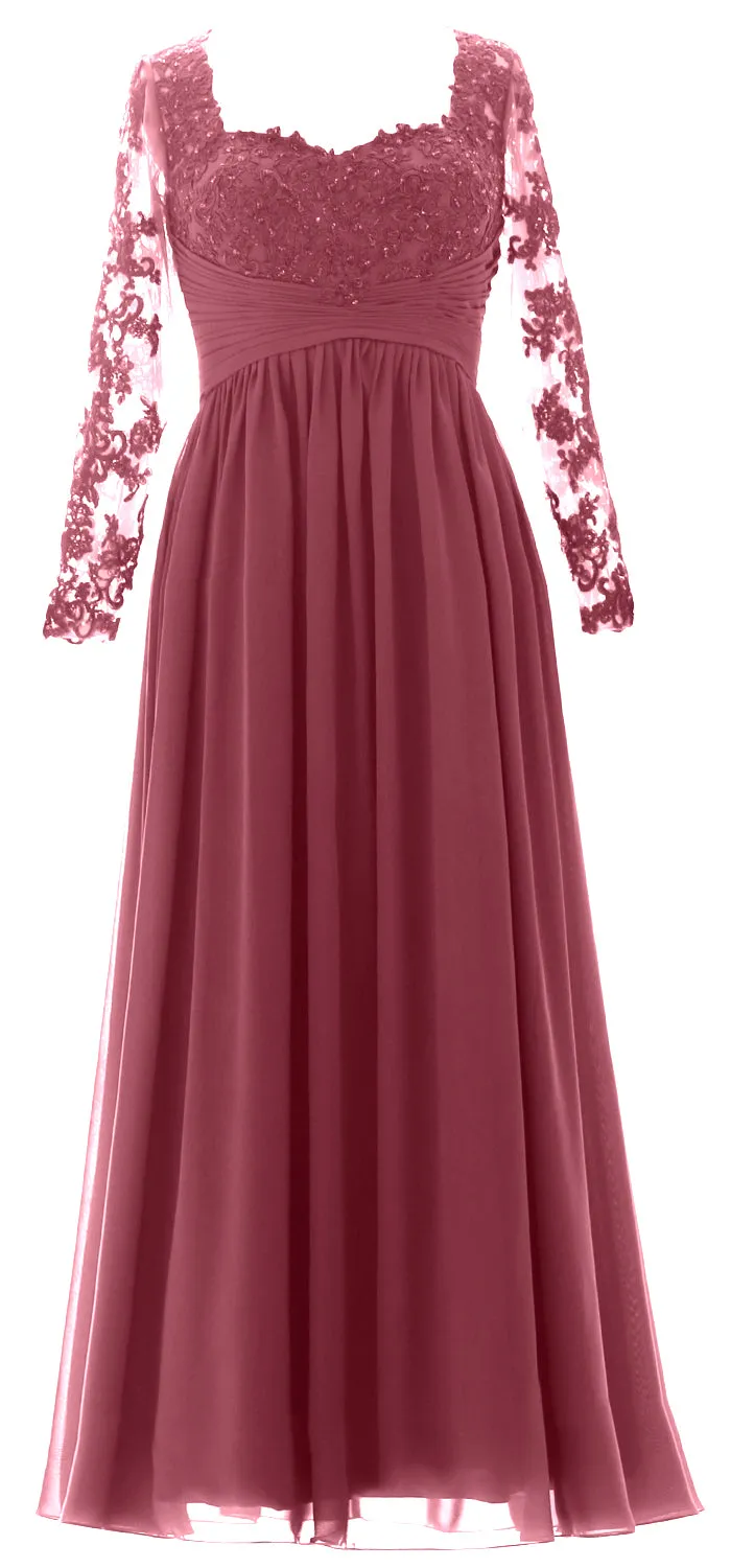MACloth Women Mother of the Bride Dresses Lace Formal Evening Gown with Sleeves
