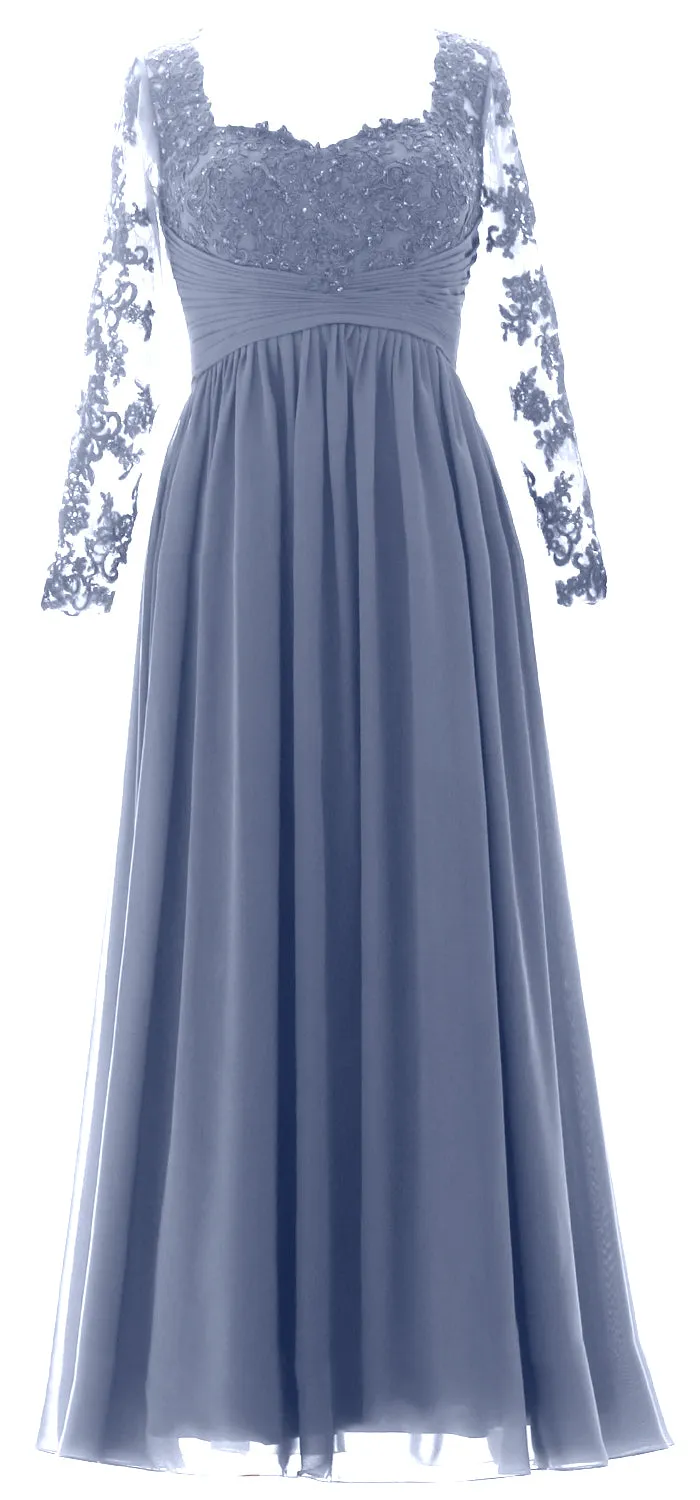 MACloth Women Mother of the Bride Dresses Lace Formal Evening Gown with Sleeves