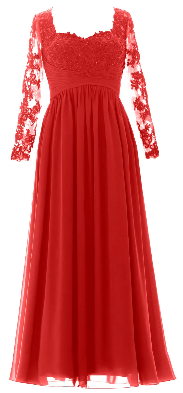MACloth Women Mother of the Bride Dresses Lace Formal Evening Gown with Sleeves