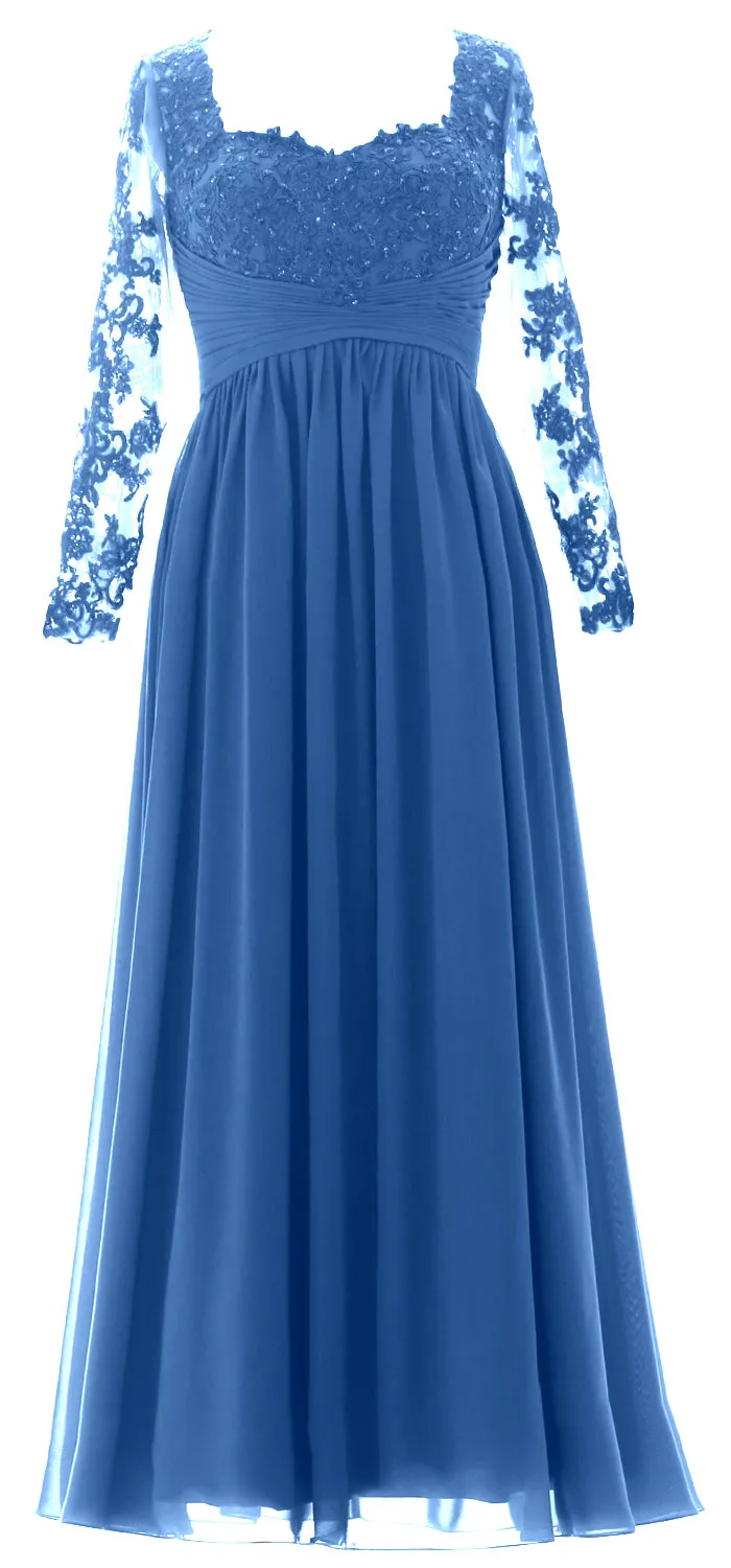 MACloth Women Mother of the Bride Dresses Lace Formal Evening Gown with Sleeves