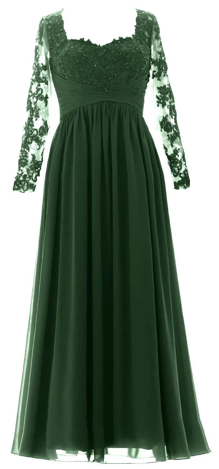 MACloth Women Mother of the Bride Dresses Lace Formal Evening Gown with Sleeves