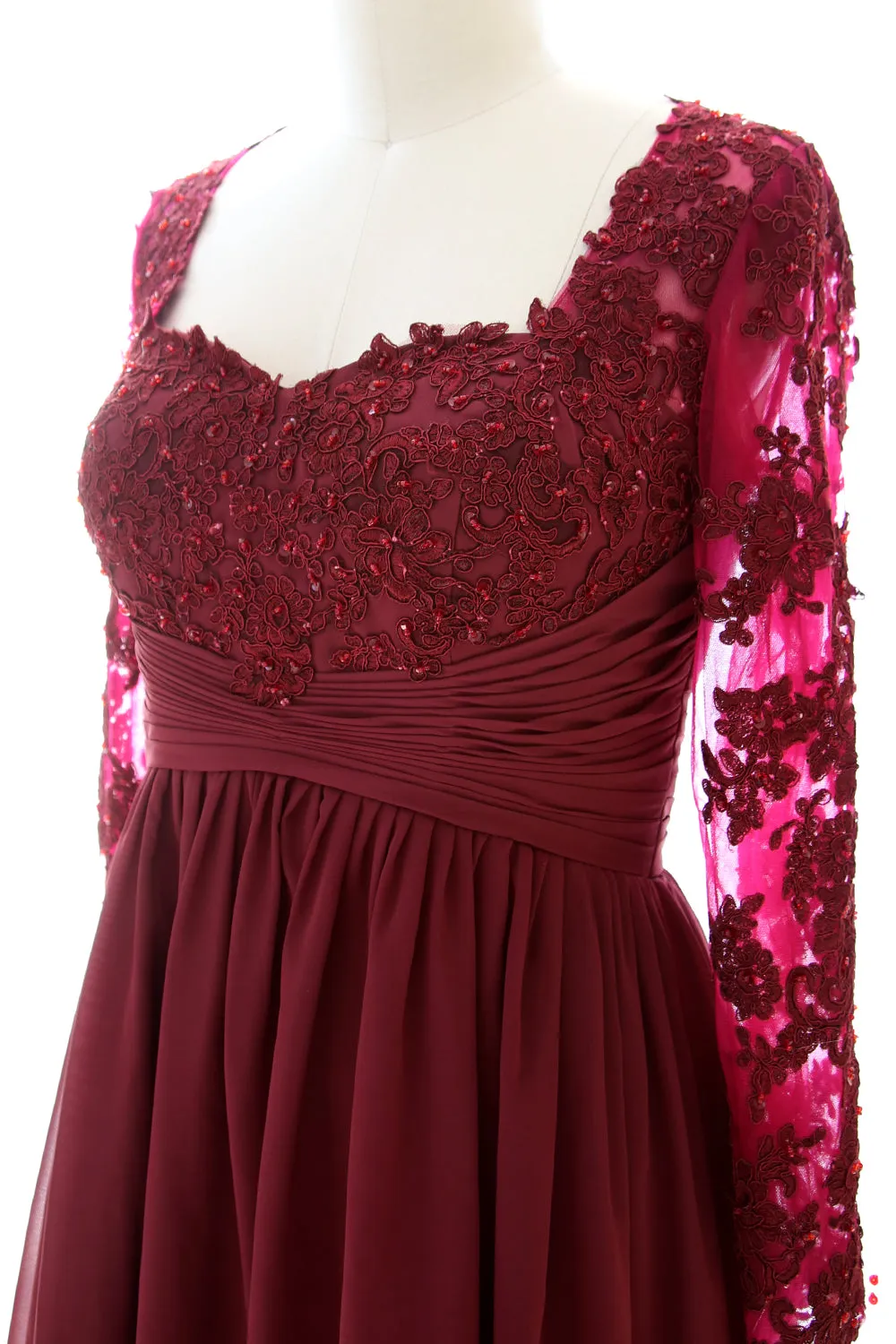 MACloth Women Mother of the Bride Dresses Lace Formal Evening Gown with Sleeves