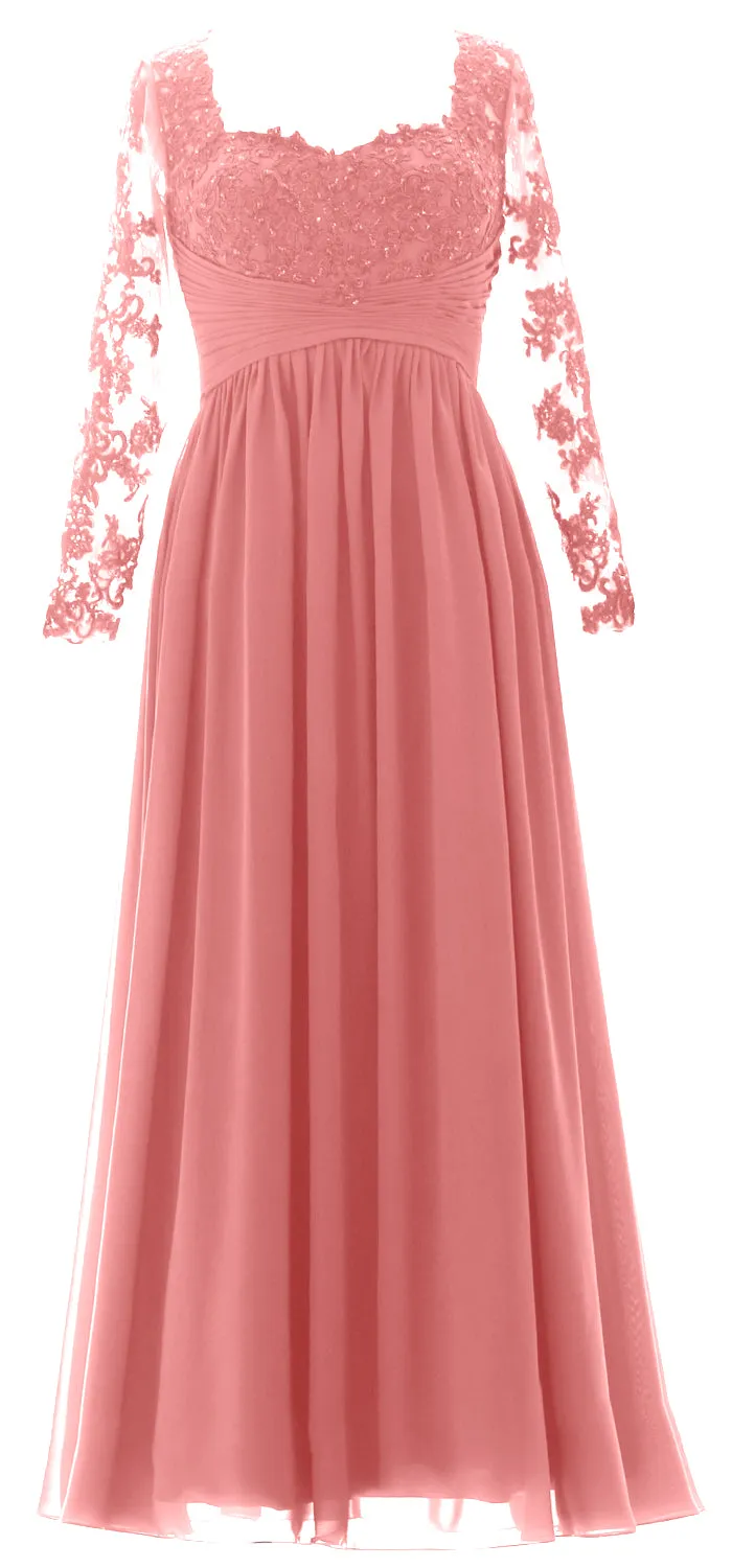 MACloth Women Mother of the Bride Dresses Lace Formal Evening Gown with Sleeves