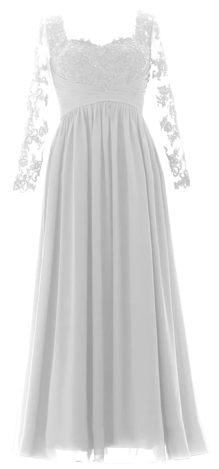 MACloth Women Mother of the Bride Dresses Lace Formal Evening Gown with Sleeves