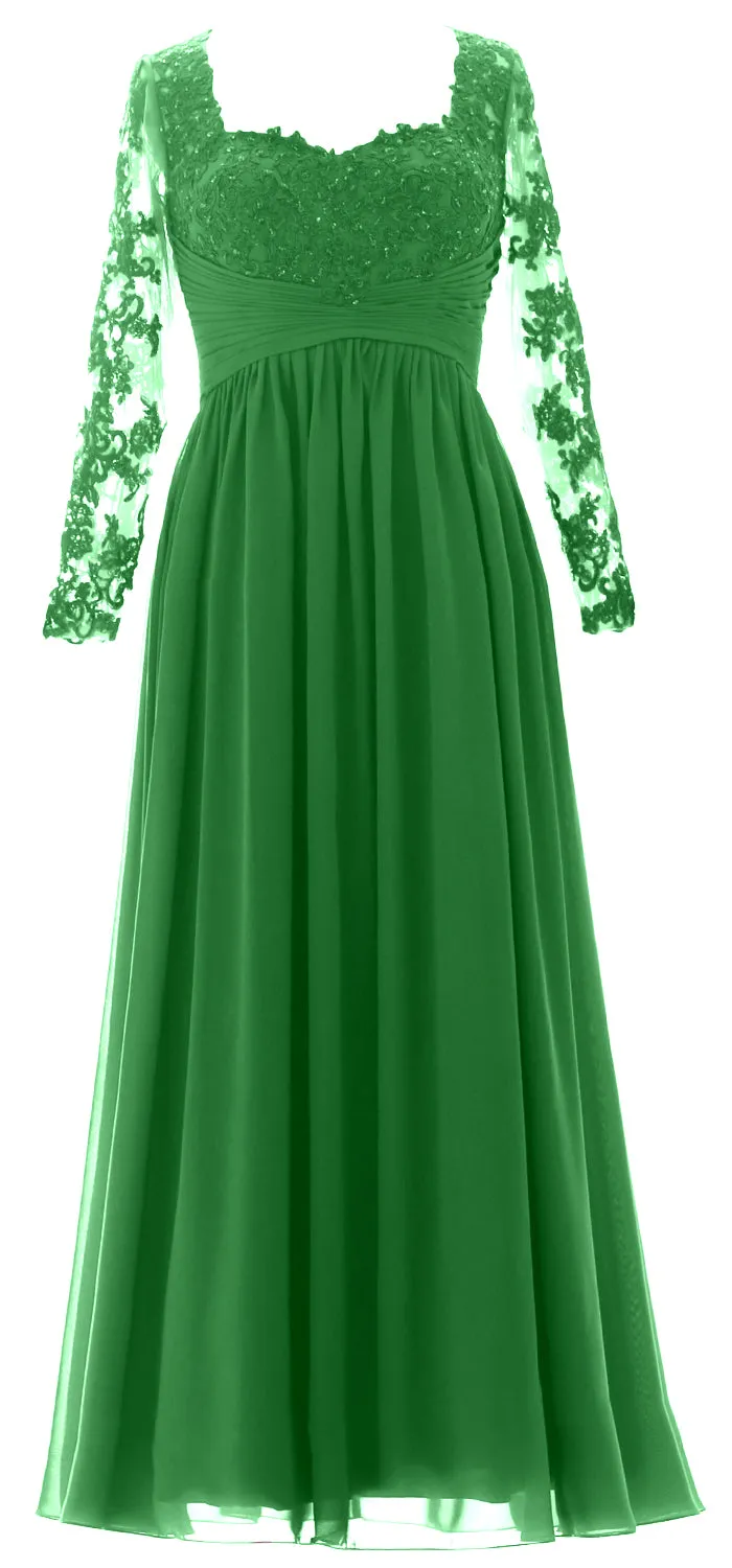 MACloth Women Mother of the Bride Dresses Lace Formal Evening Gown with Sleeves