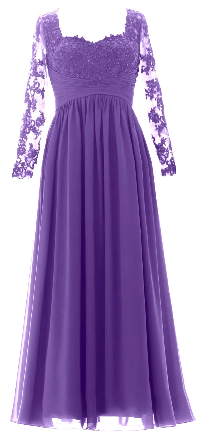 MACloth Women Mother of the Bride Dresses Lace Formal Evening Gown with Sleeves