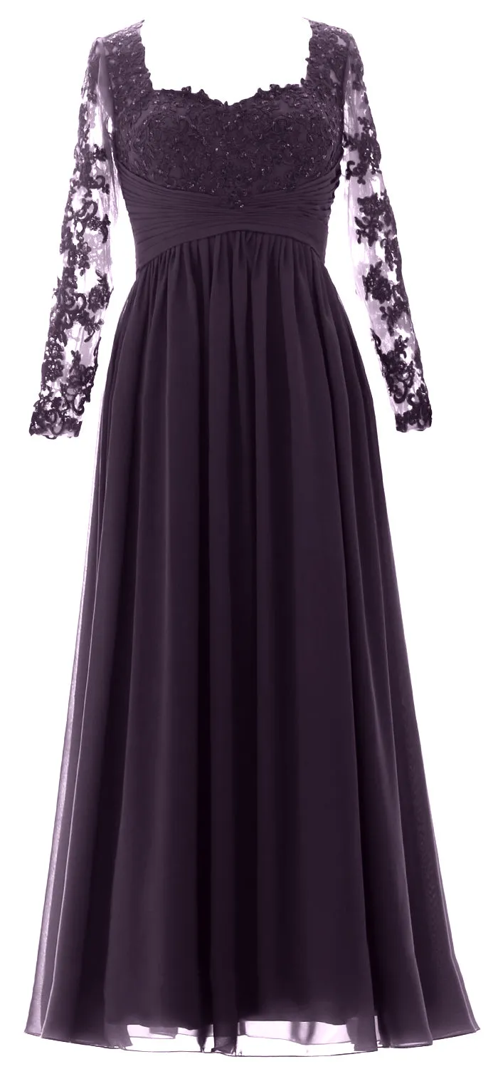 MACloth Women Mother of the Bride Dresses Lace Formal Evening Gown with Sleeves