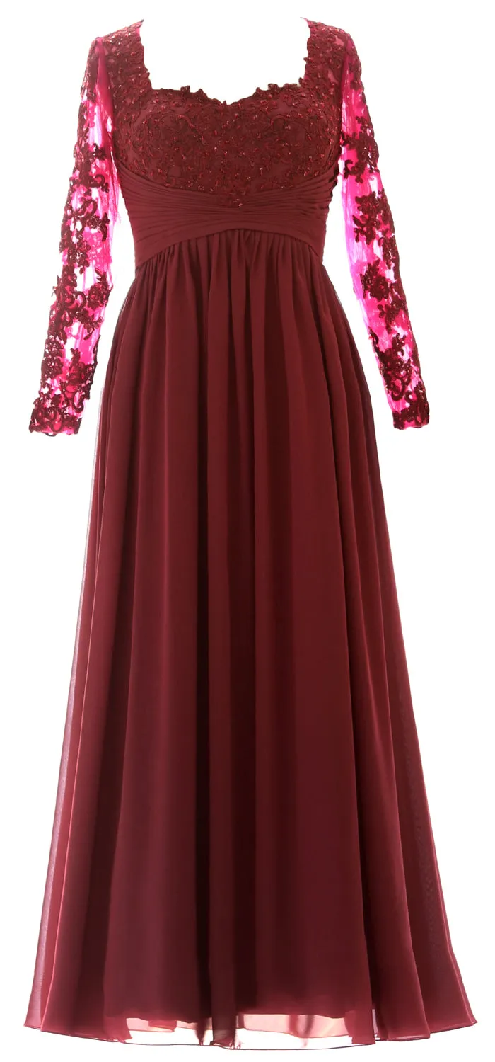 MACloth Women Mother of the Bride Dresses Lace Formal Evening Gown with Sleeves