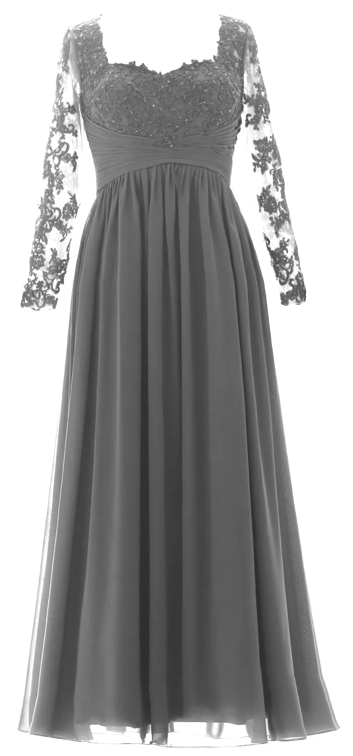 MACloth Women Mother of the Bride Dresses Lace Formal Evening Gown with Sleeves