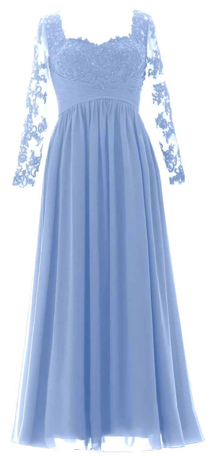MACloth Women Mother of the Bride Dresses Lace Formal Evening Gown with Sleeves