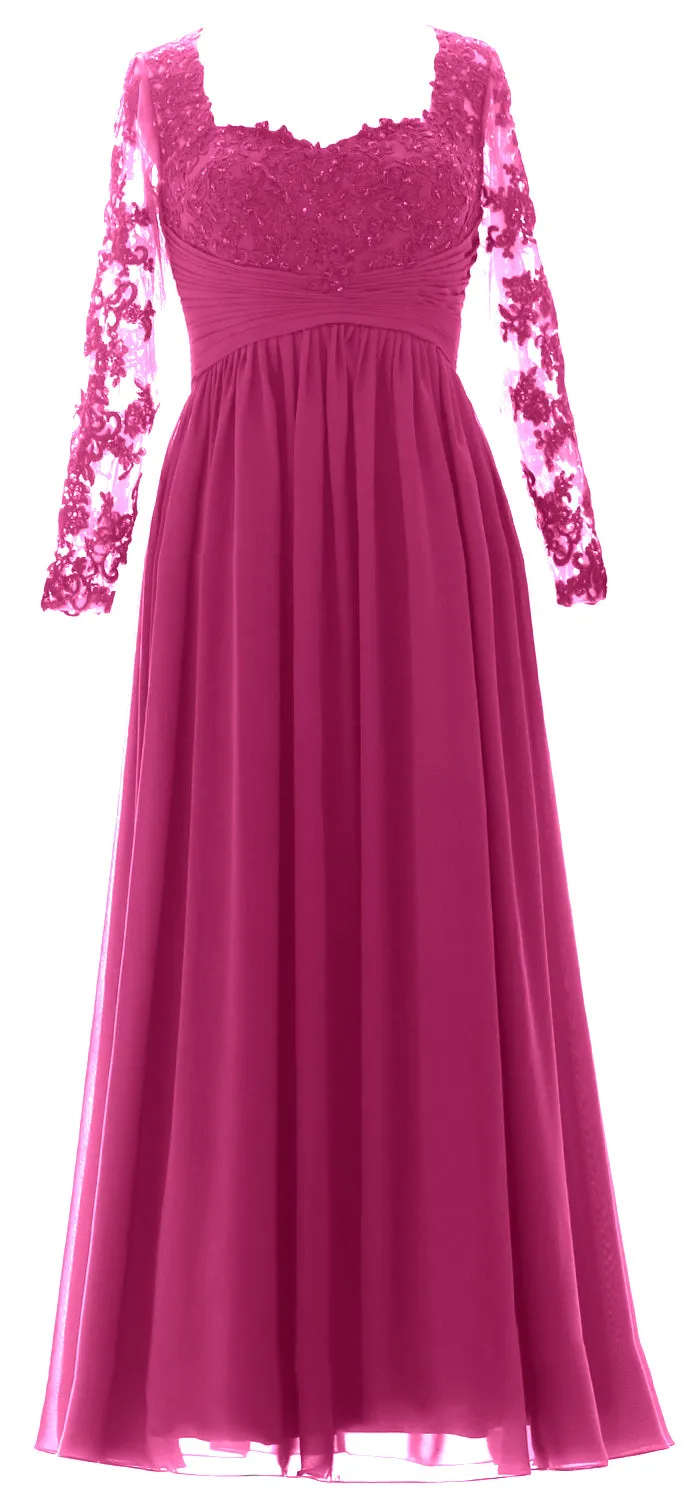 MACloth Women Mother of the Bride Dresses Lace Formal Evening Gown with Sleeves