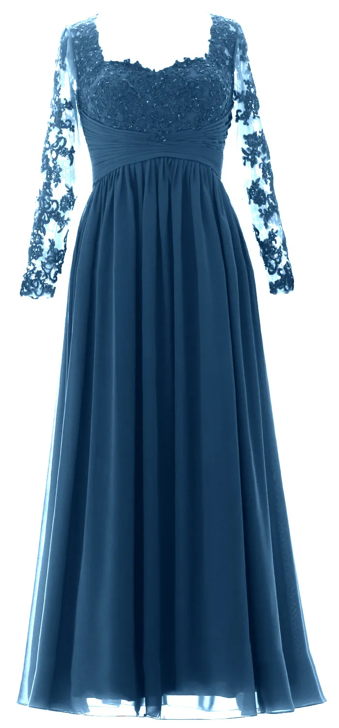 MACloth Women Mother of the Bride Dresses Lace Formal Evening Gown with Sleeves