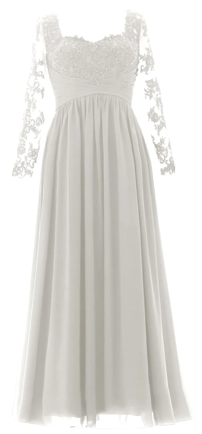 MACloth Women Mother of the Bride Dresses Lace Formal Evening Gown with Sleeves