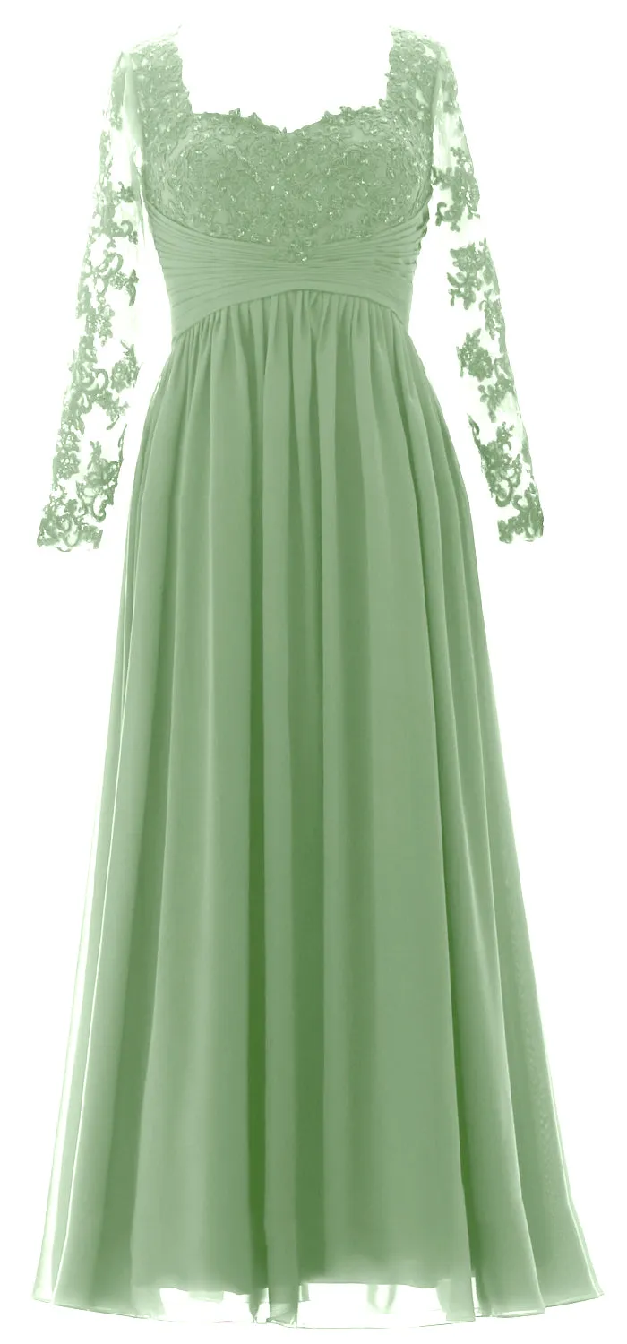 MACloth Women Mother of the Bride Dresses Lace Formal Evening Gown with Sleeves