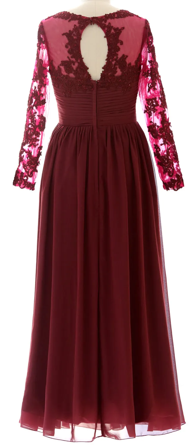 MACloth Women Mother of the Bride Dresses Lace Formal Evening Gown with Sleeves