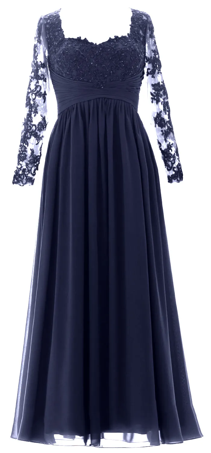 MACloth Women Mother of the Bride Dresses Lace Formal Evening Gown with Sleeves