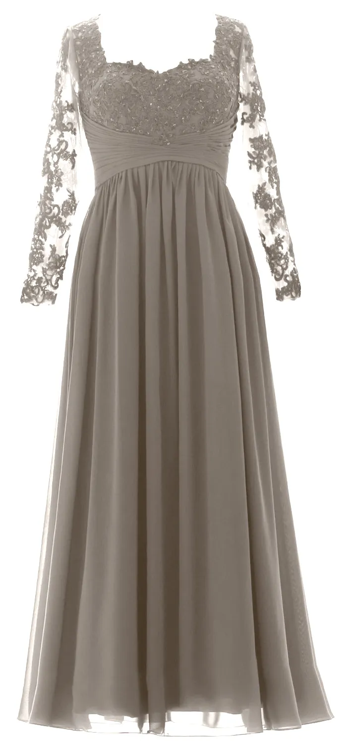 MACloth Women Mother of the Bride Dresses Lace Formal Evening Gown with Sleeves