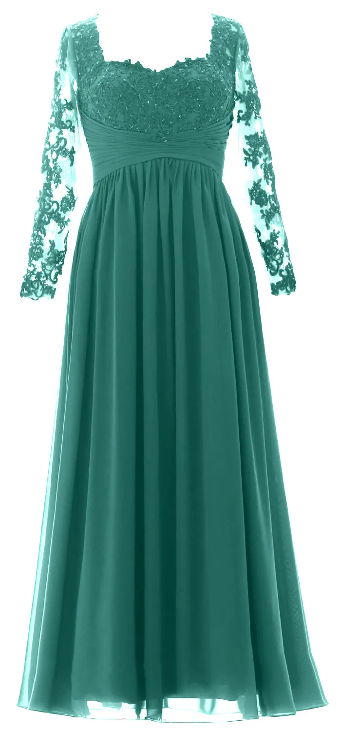 MACloth Women Mother of the Bride Dresses Lace Formal Evening Gown with Sleeves