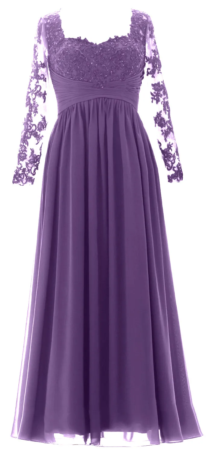 MACloth Women Mother of the Bride Dresses Lace Formal Evening Gown with Sleeves
