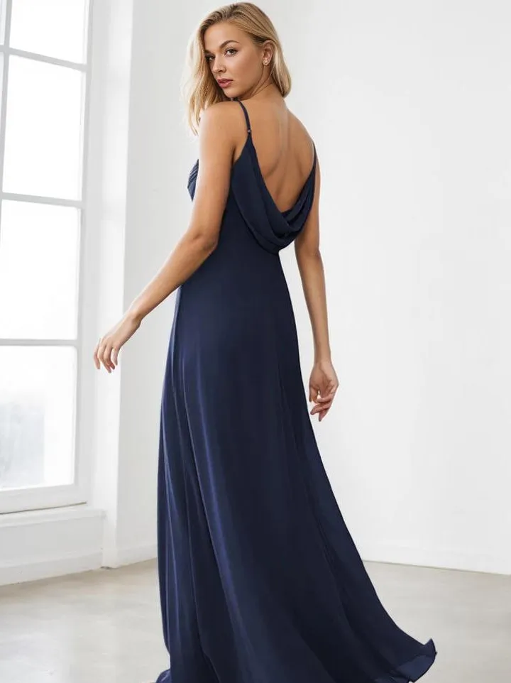 Malika elegant cross front cowl back dress in navy Express NZ wide