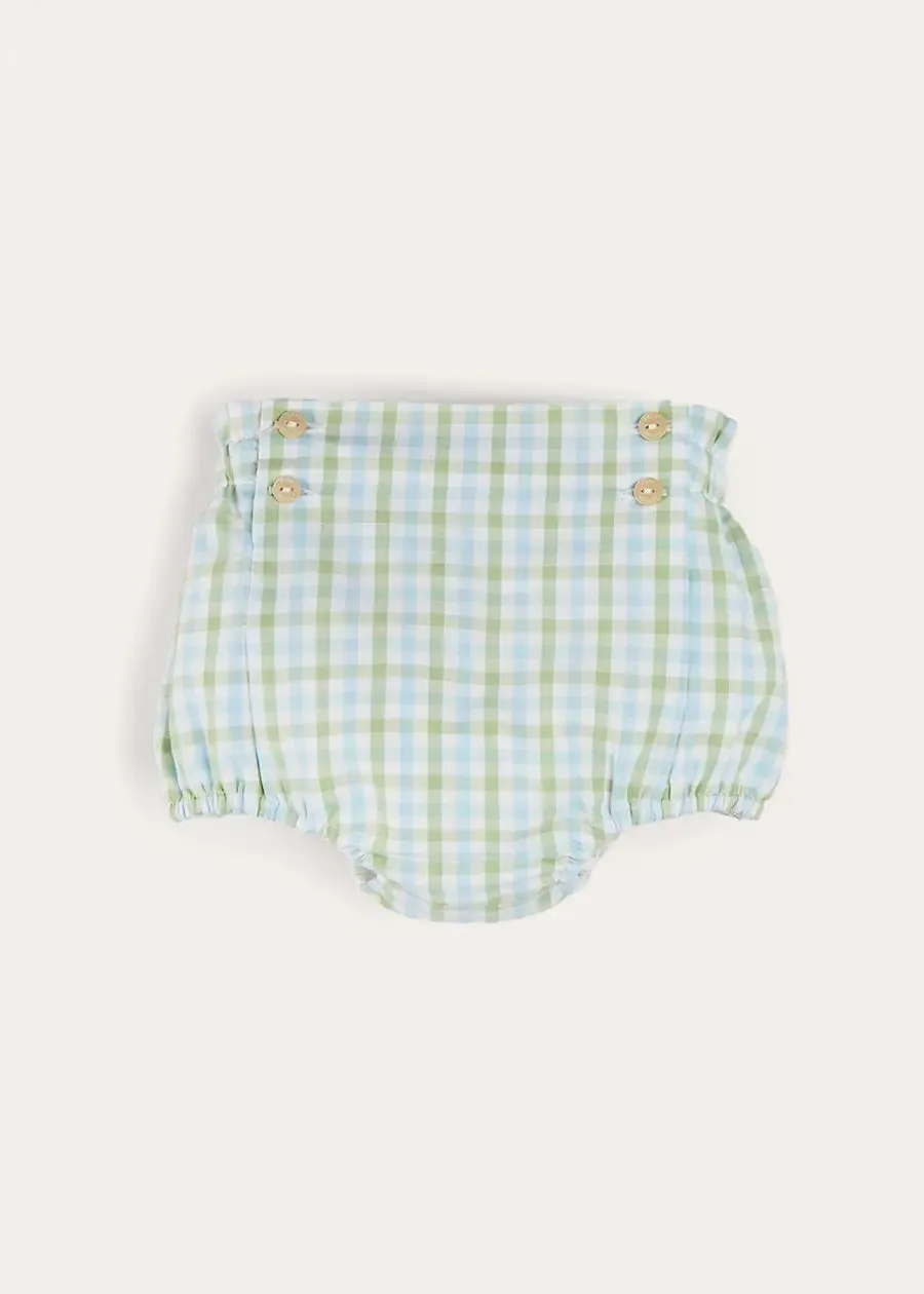 Maxwell Gingham Button Detail Bloomers in Green (1-18mths)