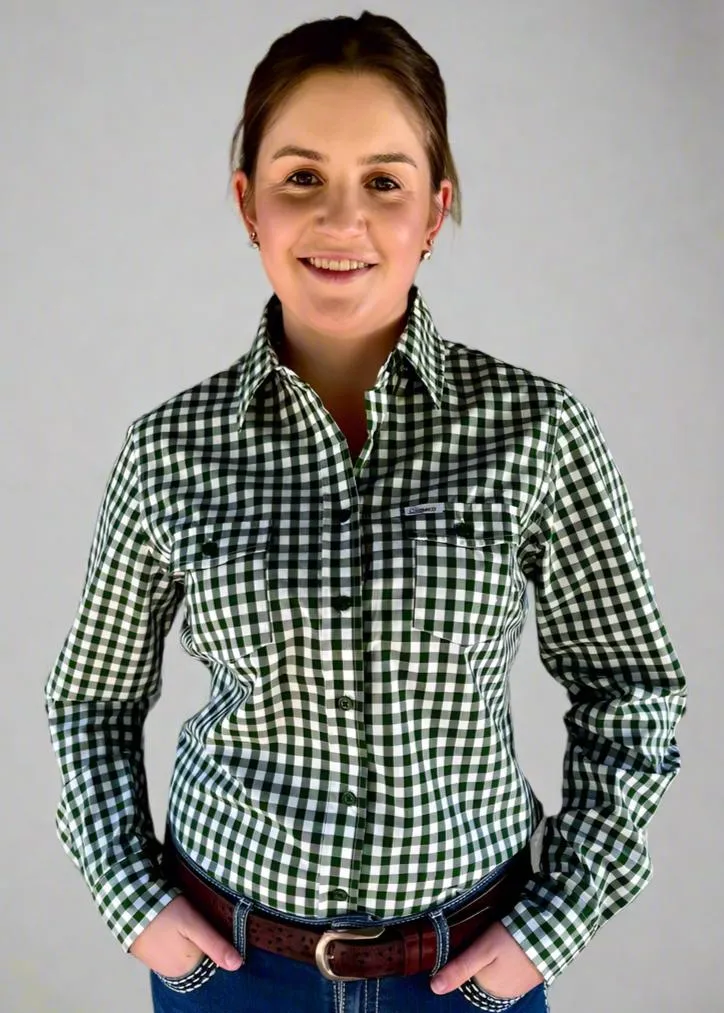 Meg - Green Gingham Long Sleeve Cotton Collared Shirt