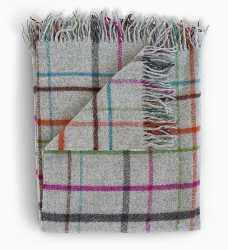Merino Lambswool Throw- Ledgestone Multi Plaid