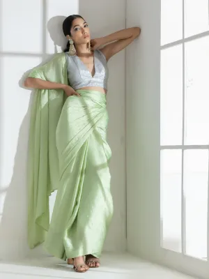 Mint Silver Printed Butter Chiffon Saree
