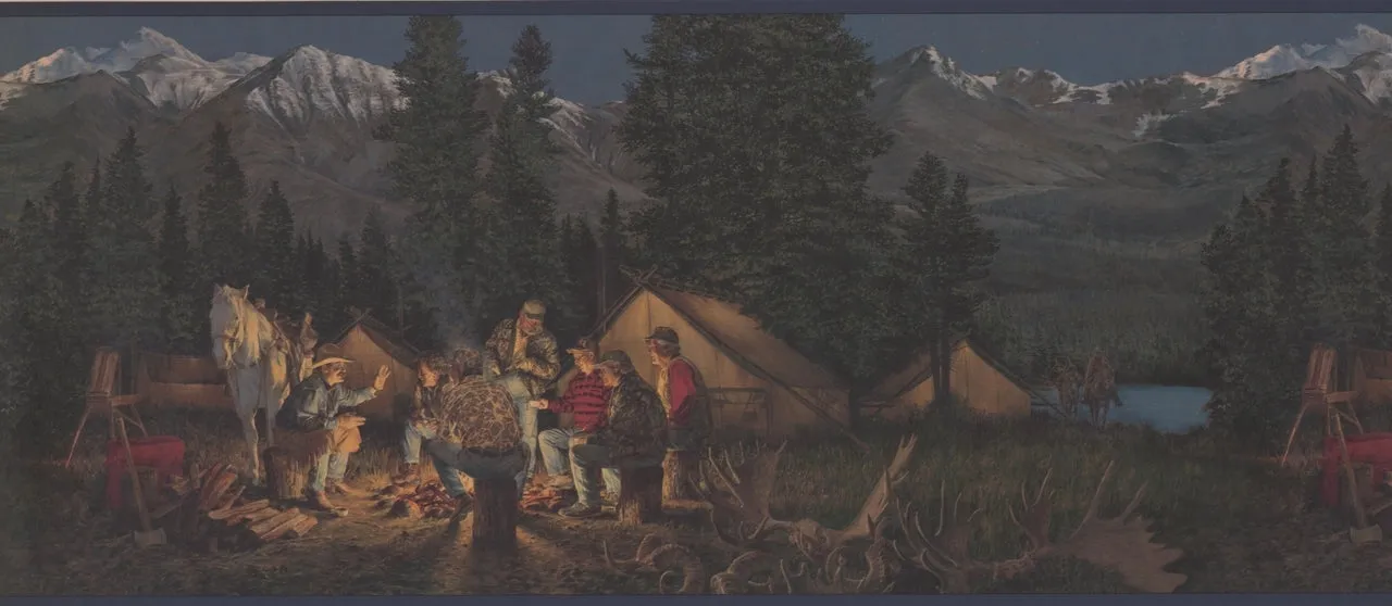 Mountain Night Camp Fire Horse ADV2002B Wallpaper Border