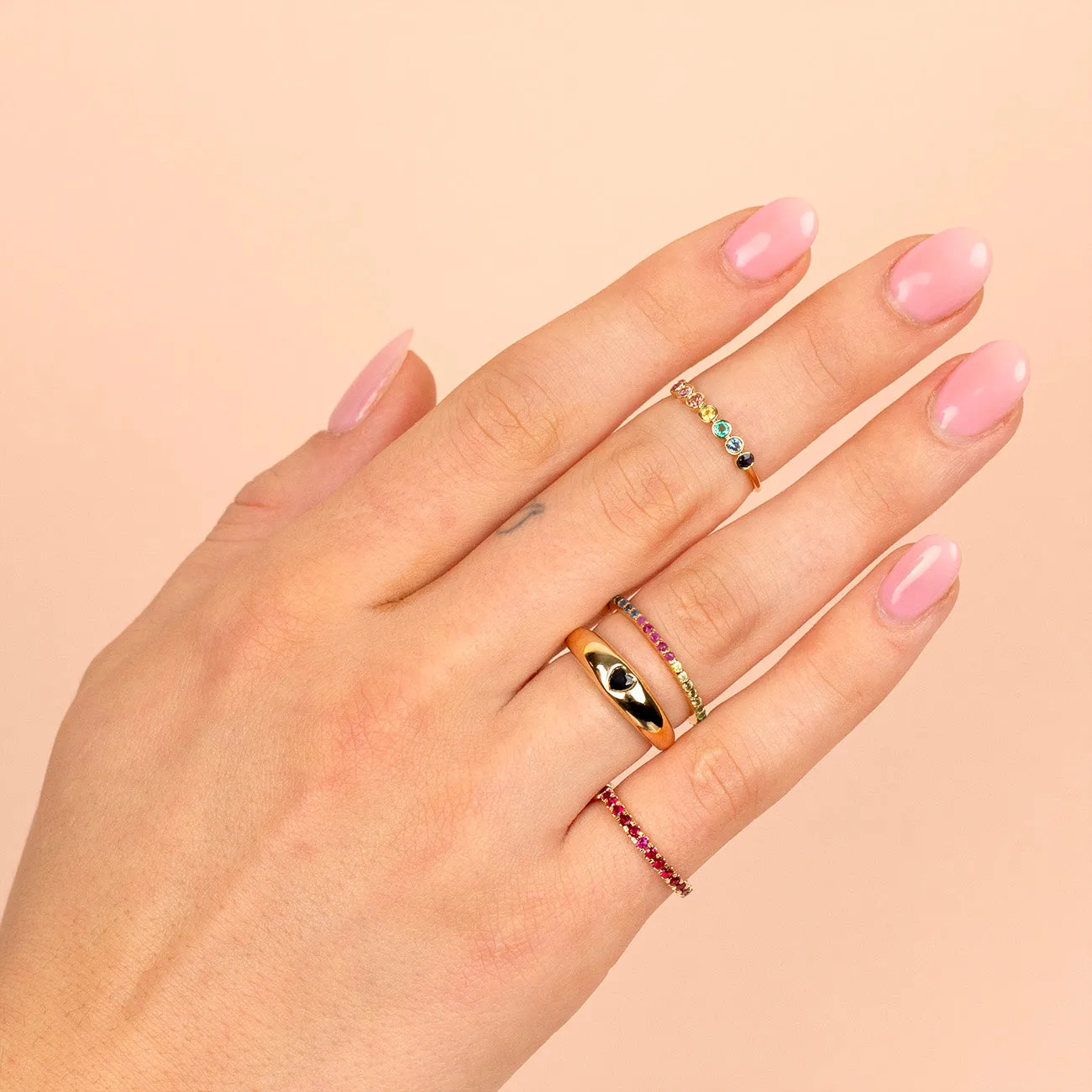 Multi Color Gemstone Bezel Ring 14K