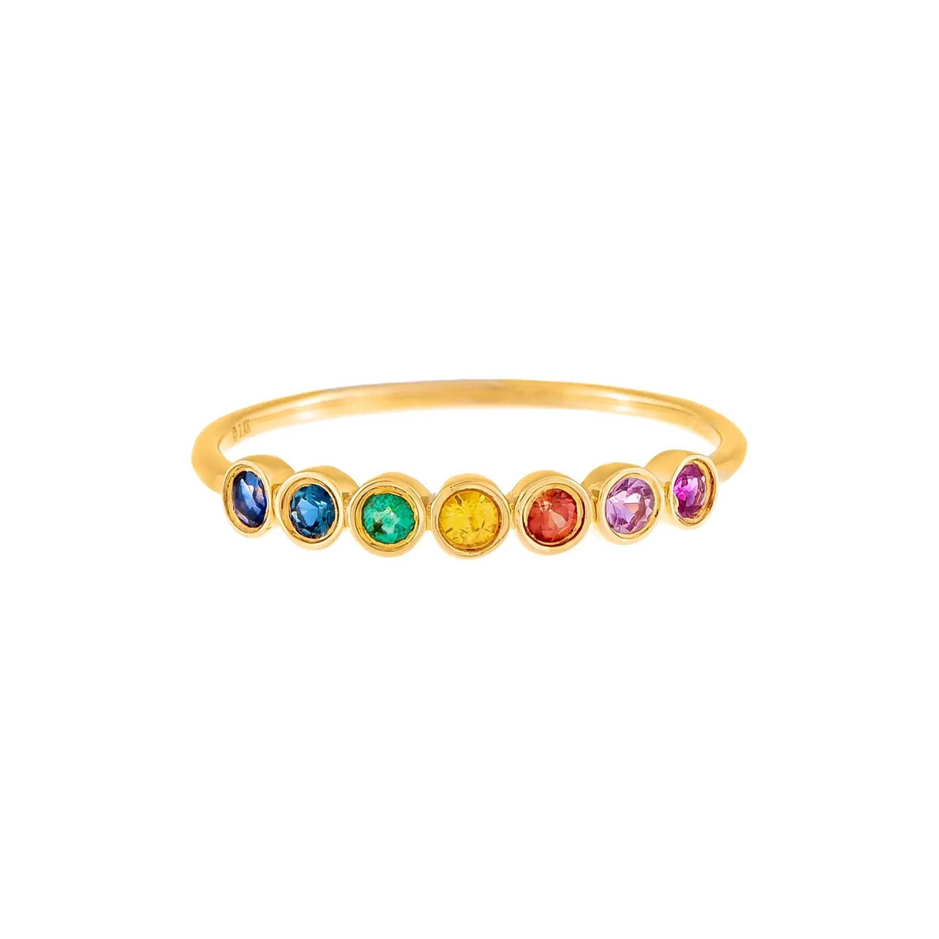 Multi Color Gemstone Bezel Ring 14K