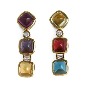 Multi-Color Gemstone Drop Earrings in 18K Yellow Gold