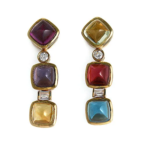 Multi-Color Gemstone Drop Earrings in 18K Yellow Gold