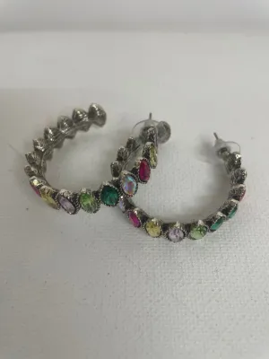 Multi Color Rhinestone Silver Hoop earrings