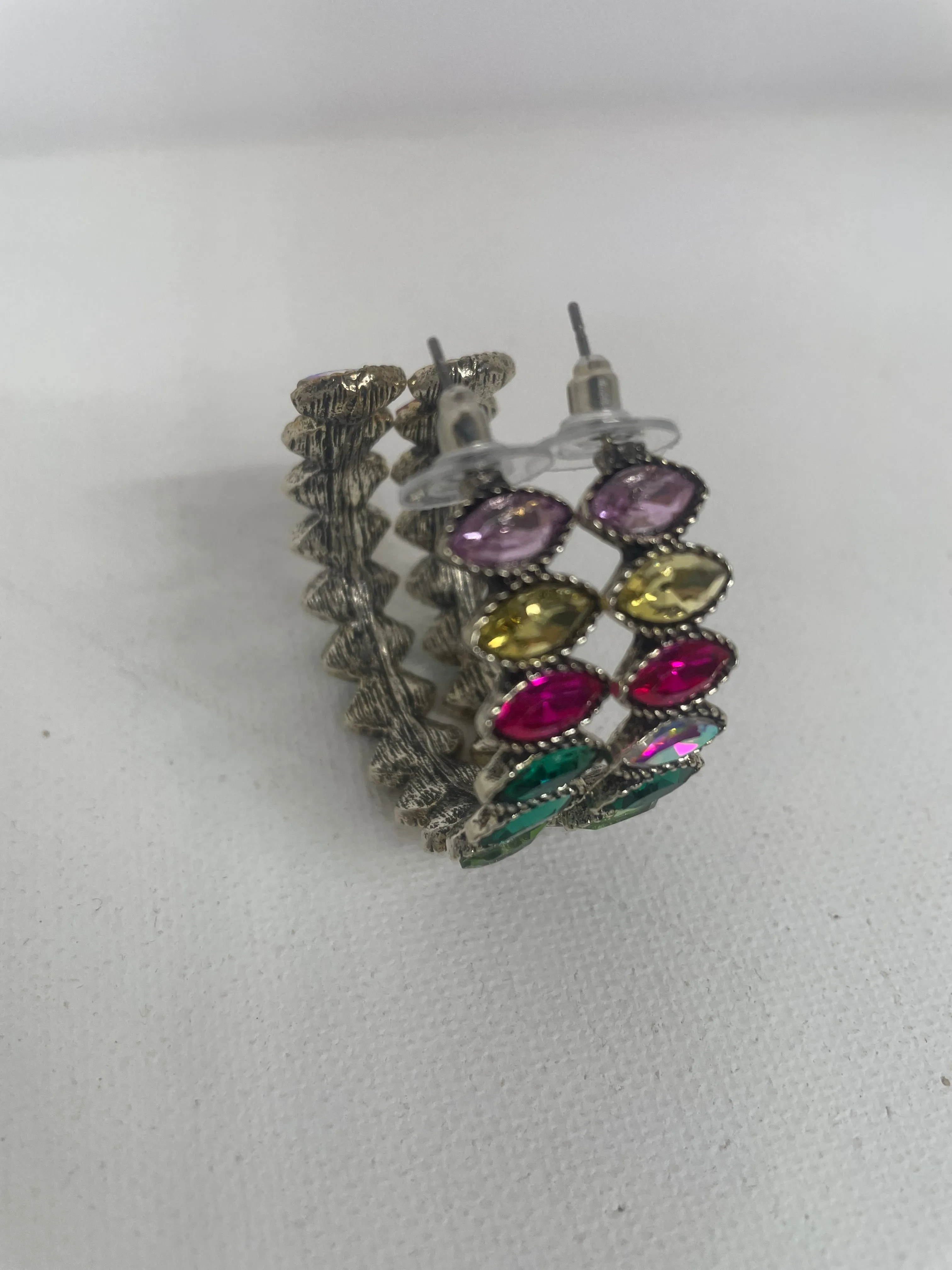 Multi Color Rhinestone Silver Hoop earrings