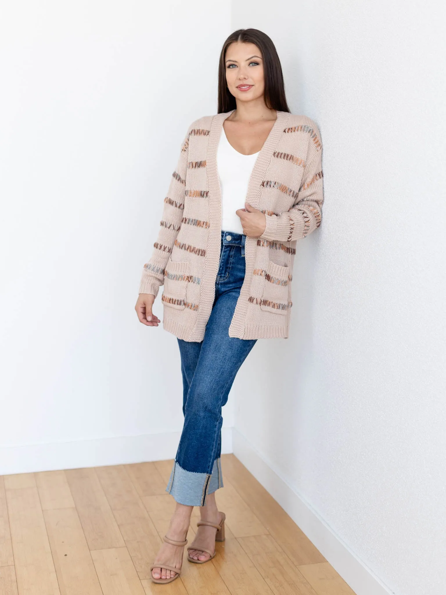 Multi Color Stitch Front Cardigan