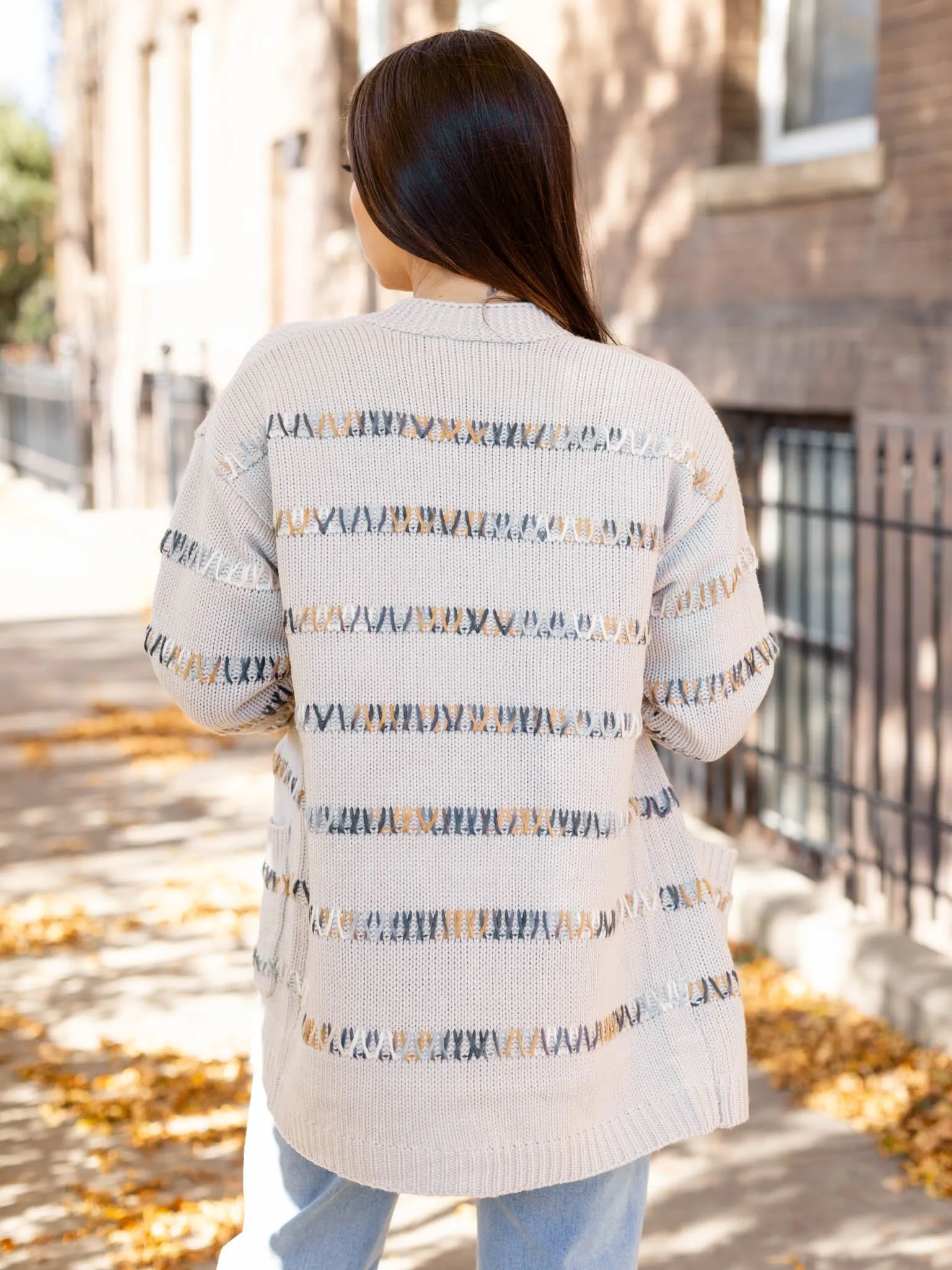 Multi Color Stitch Front Cardigan
